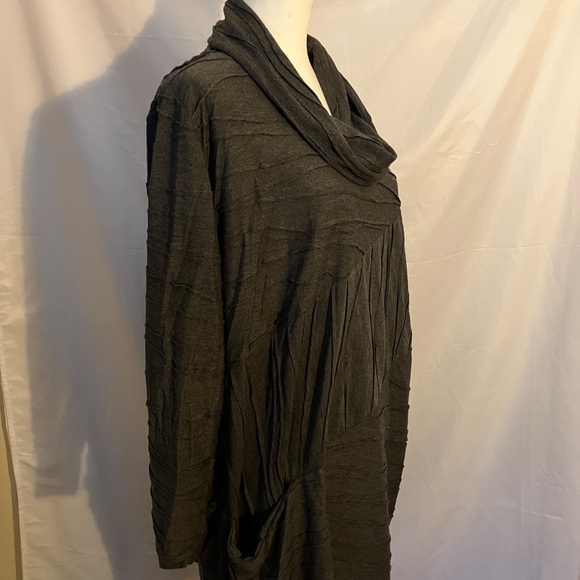SULU Grey Lightweight Cowl Neck Contrast Stripe Textured Seam Sweater Dress - Picture 3 of 6